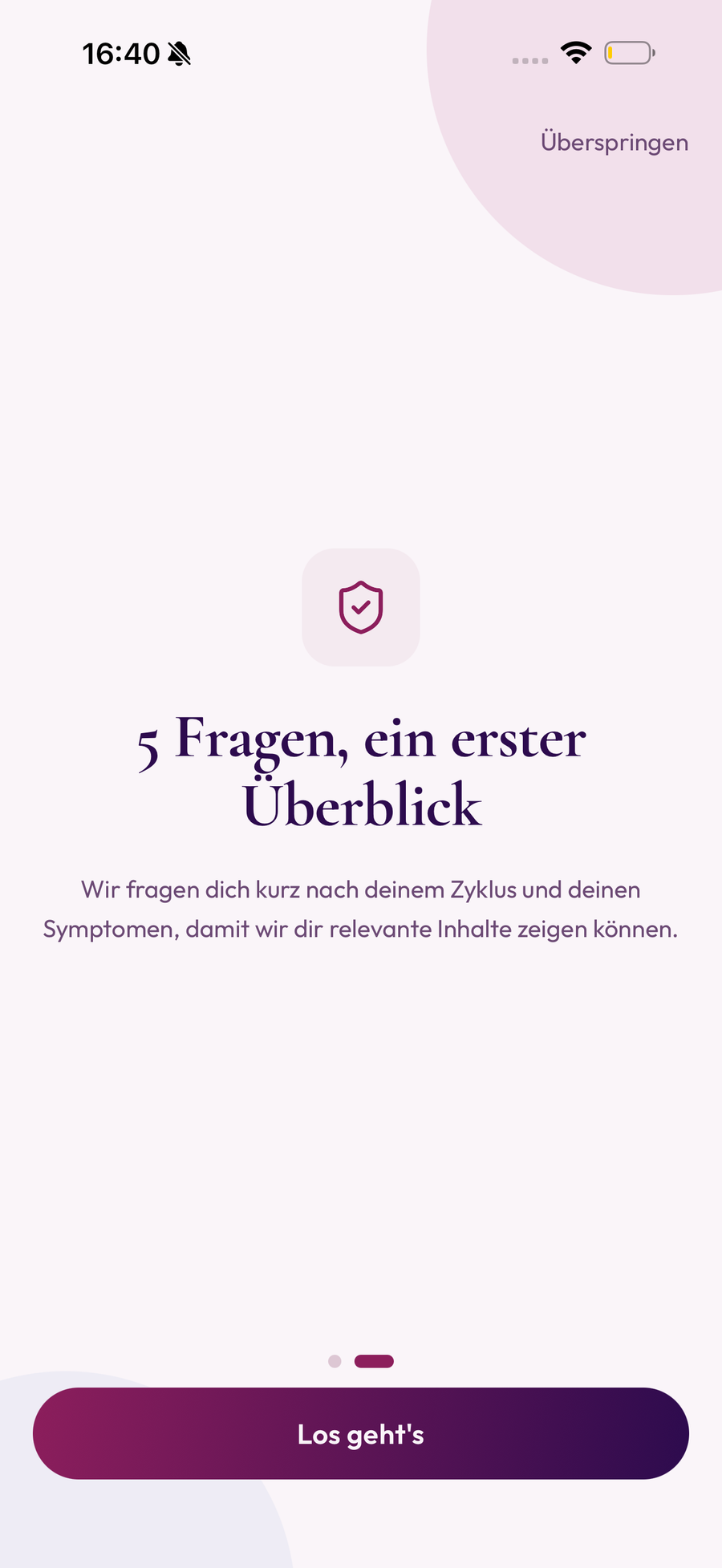MenoGlow App: Onboarding, 5 Fragen fuer den ersten Ueberblick