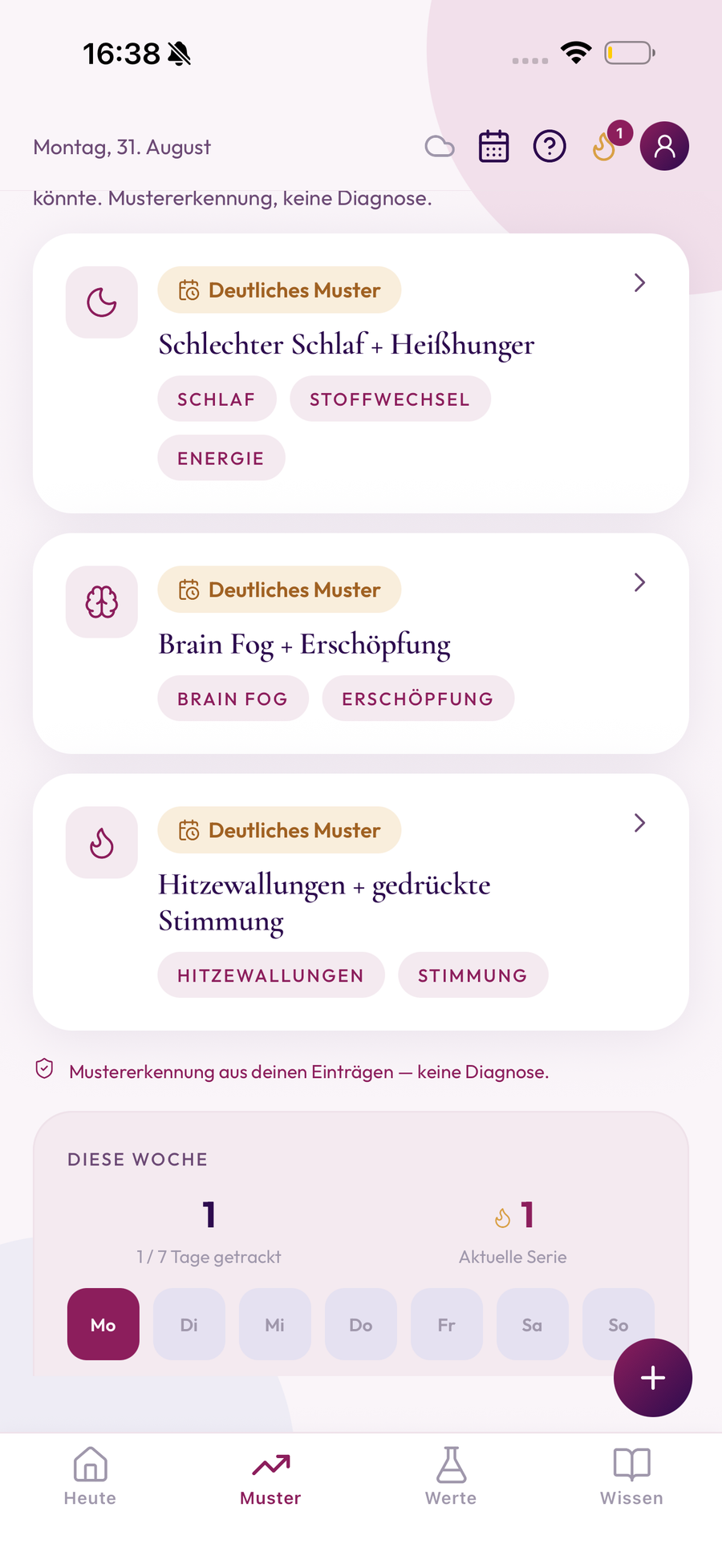 MenoGlow App: Erkannte Muster wie schlechter Schlaf und Heisshunger